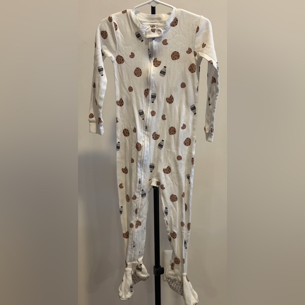 Carter's White Cookie & Milk Bottle Footed One-Piece Pajamas